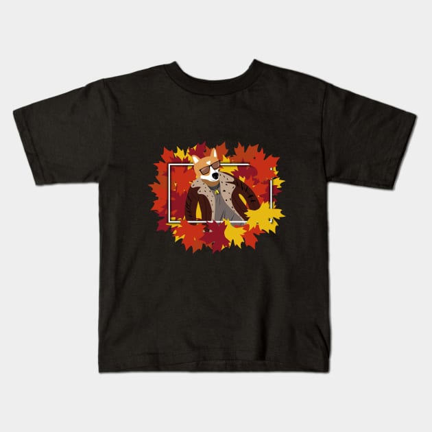 Autumn corgi Kids T-Shirt by NekroSketcher